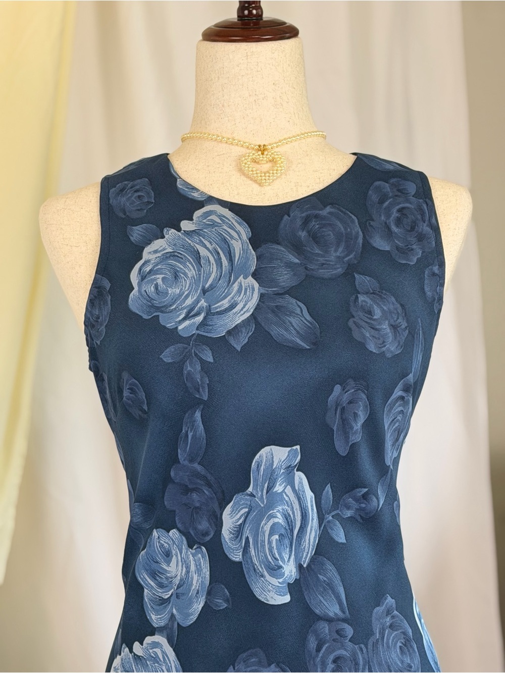 Vintage 90s Y2K Blue Floral Sleeveless Maxi Dress Johnnie M Small Fairy Whimsy - Picture 3 of 5